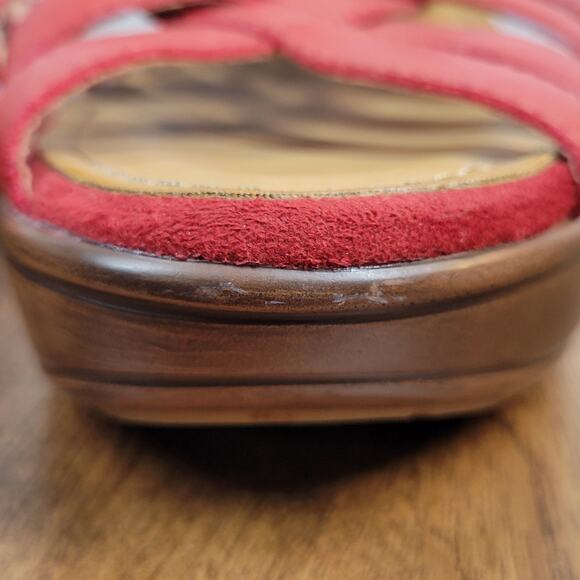 Bare Traps Womens Dayna Sandals 7.5 Red Woven Leather Slingback Platform Wedge - Picture 10 of 13